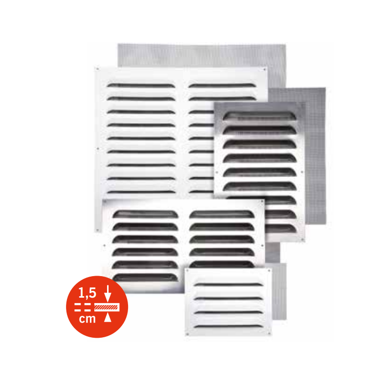 Rejillas ventilación de aluminio reforzadas con mosquiteras sin borde