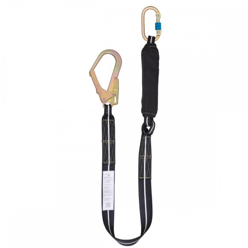 Absorbedor retardante a la llama + cinta resistente a la llama de 44mm de ancho + 1 mosquetón de acero cierre rosca + 1 mosquetó