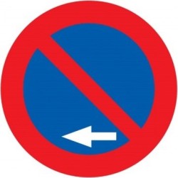 Señales Circular R-308g Estacionamiento prohibido a la izquierda, fabricadas en aluminio.