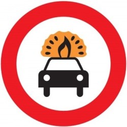 Señal MOPU R-109 Entrada prohibida a vehículos de mercancías explosivas o inflamables en aluminio