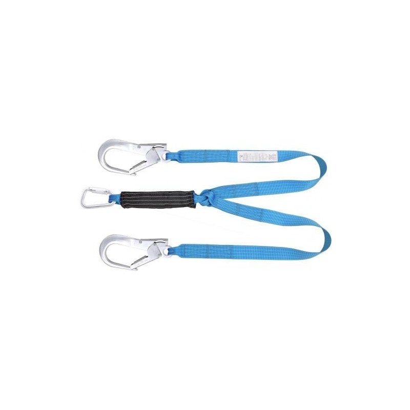 Absorbedor ATEX con doble cinta bifurcada antiestática de 44mm + 1 mosquetón de aluminio cierre rosca + 2 mosquetones de alumini
